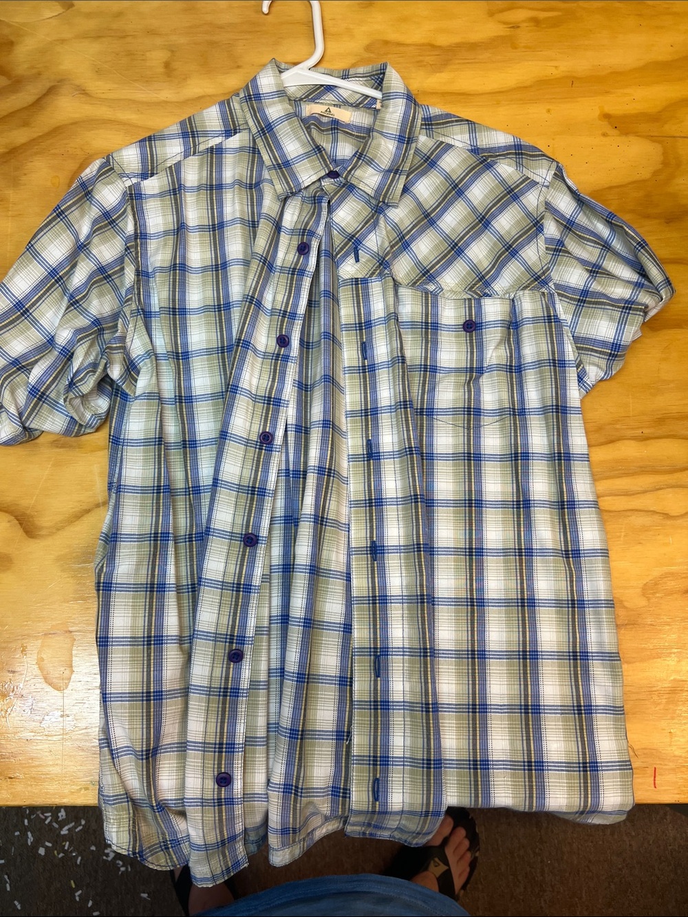 Ascend Blue White and Green Plaid Short Sleeve Button-Down